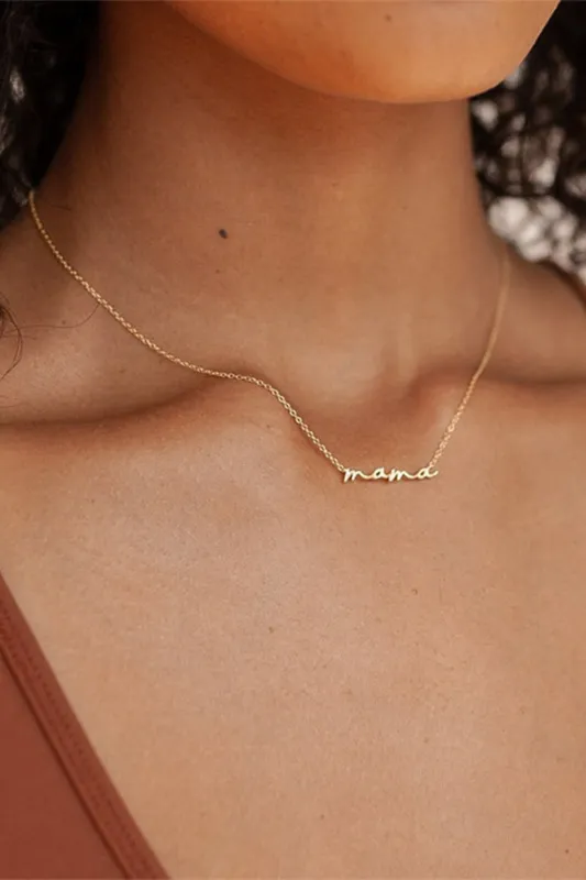 Gold Tiny Mama Script Necklace made by Threaded Pear