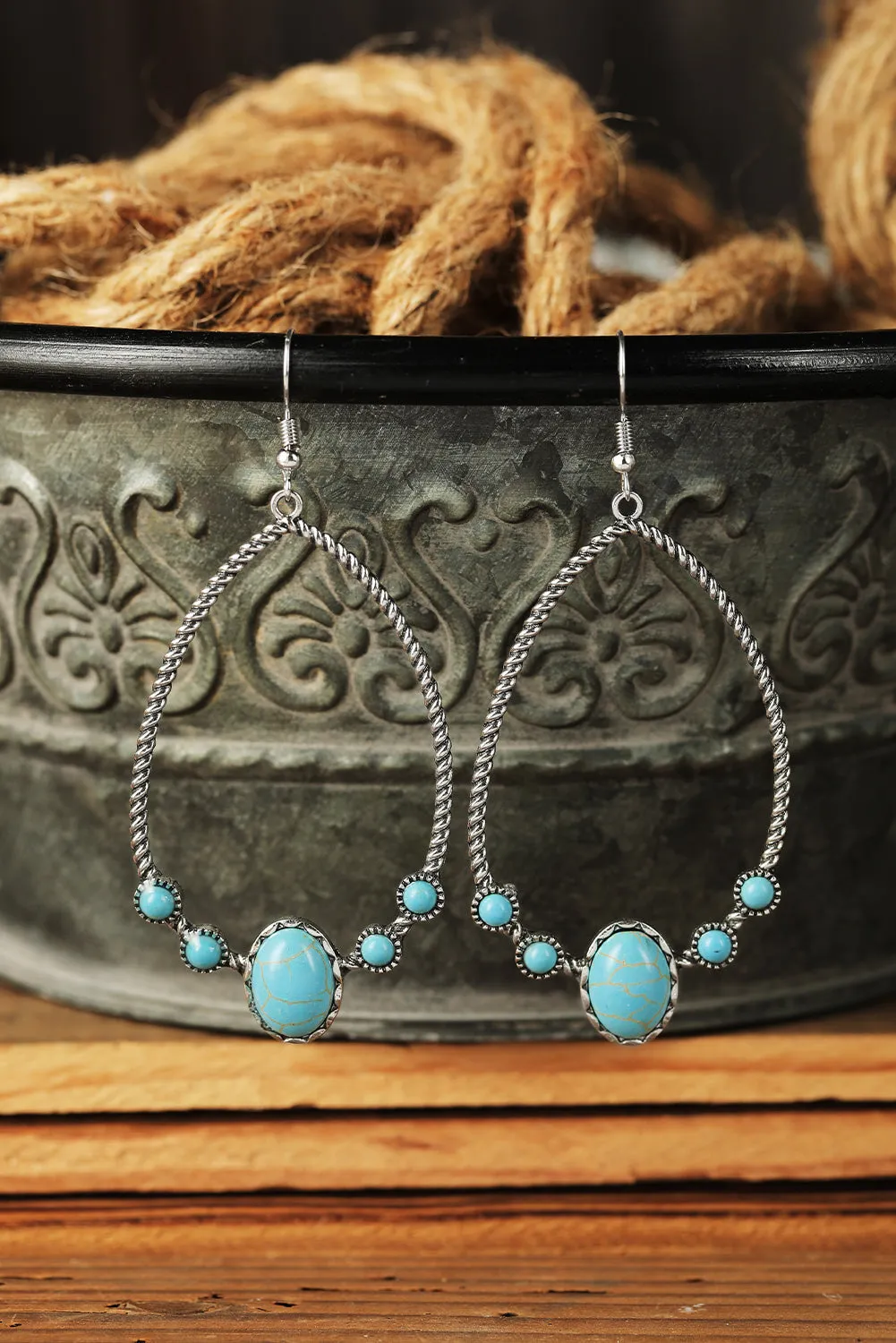 Silver Western Turquoise Water Drop Hook Earrings sold by Zulily product image thumbnail 3