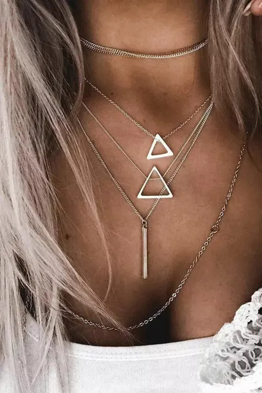 Silver Boho Triangle Bar Pendant Multilayer Necklace made by Threaded Pear