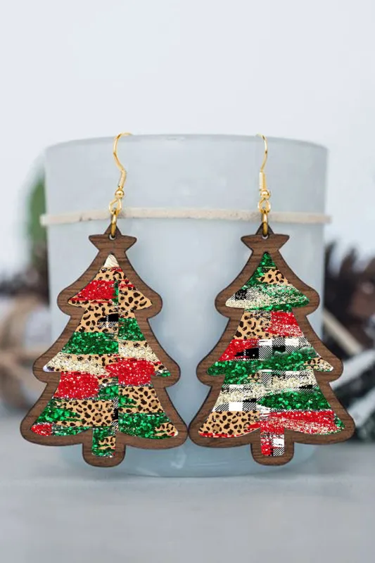 Fiery Red Shade Of Leopard Plaid Christmas Tree Earrings made by Threaded Pear