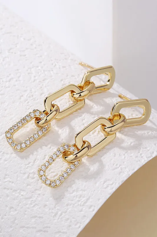 Gold Chain Link Rhinestone Decor Plate Stud Earrings made by Threaded Pear