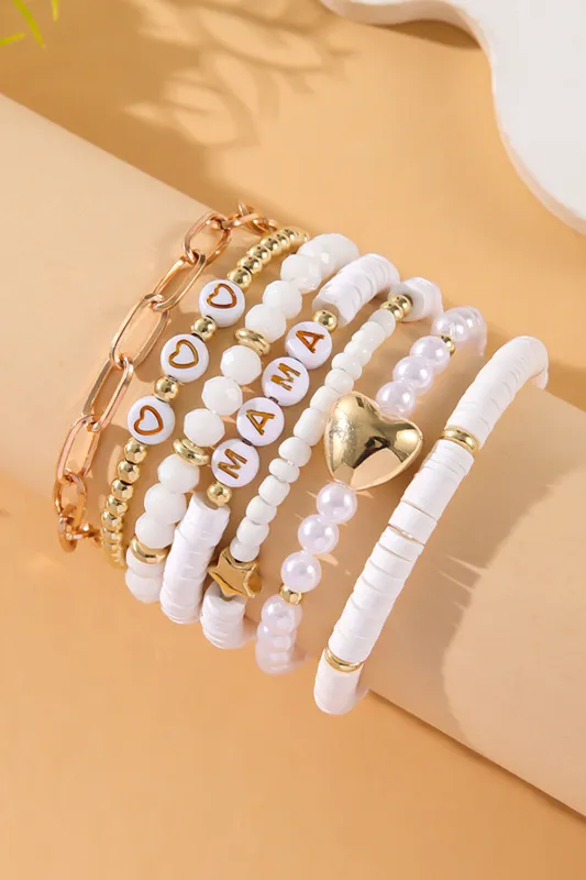 White MAMA Heart Pearl Layer Bracelet made by Threaded Pear