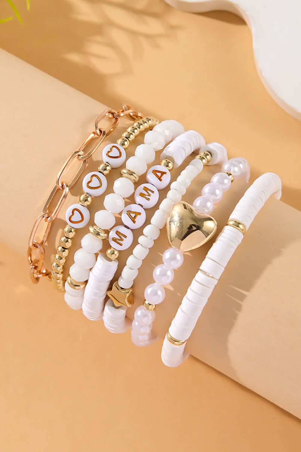 White MAMA Heart Pearl Layer Bracelet sold by Zulily