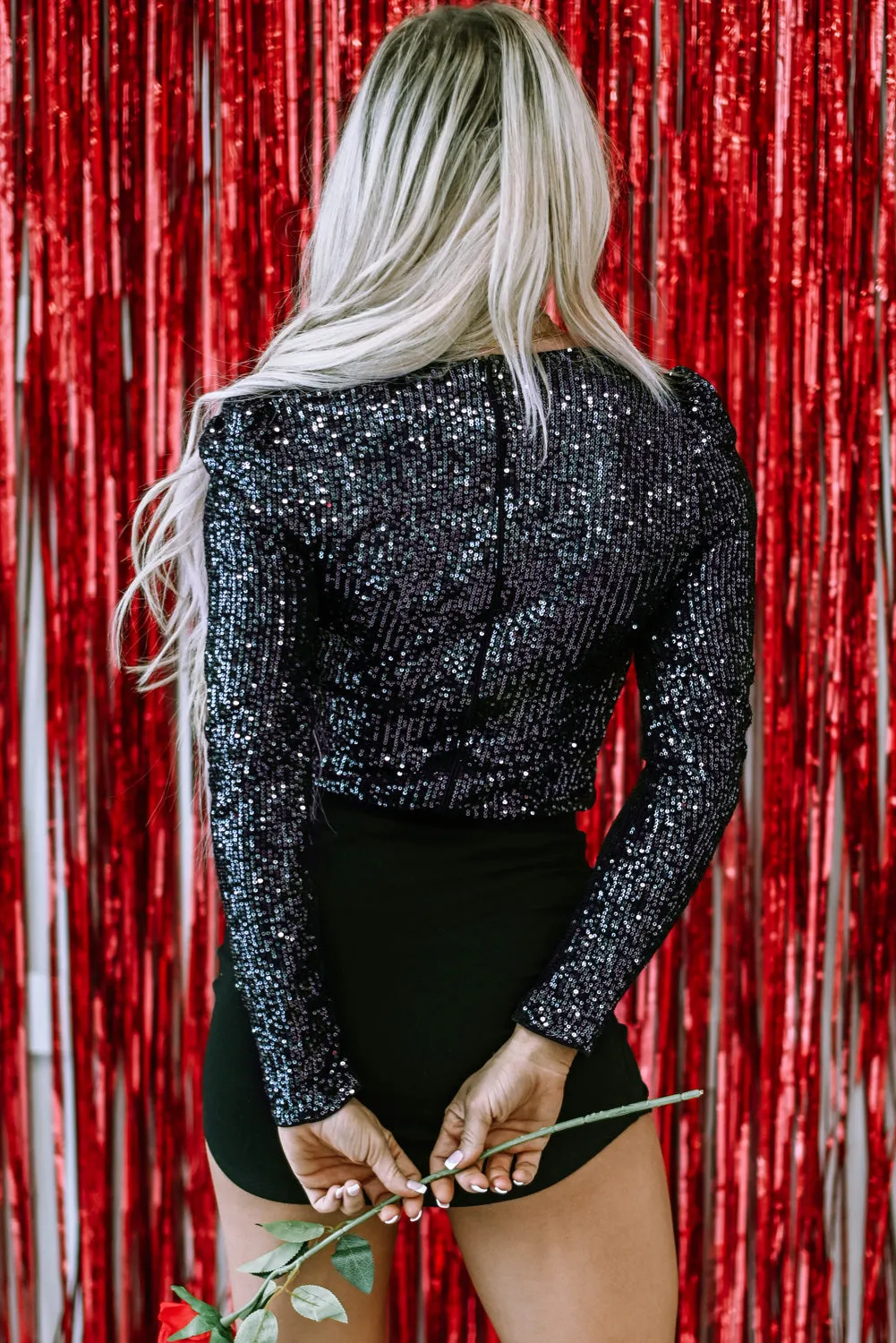 Gia Sequin V Neck Zipped Long Sleeve Bodysuit sold by Zulily product image thumbnail 2
