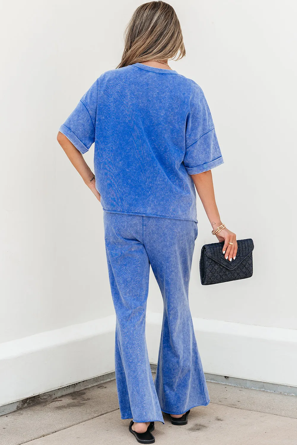 Threaded Pear Arabella Acid Wash Star Patched Rolled Trim Pants Set sold by Zulily product image thumbnail 2