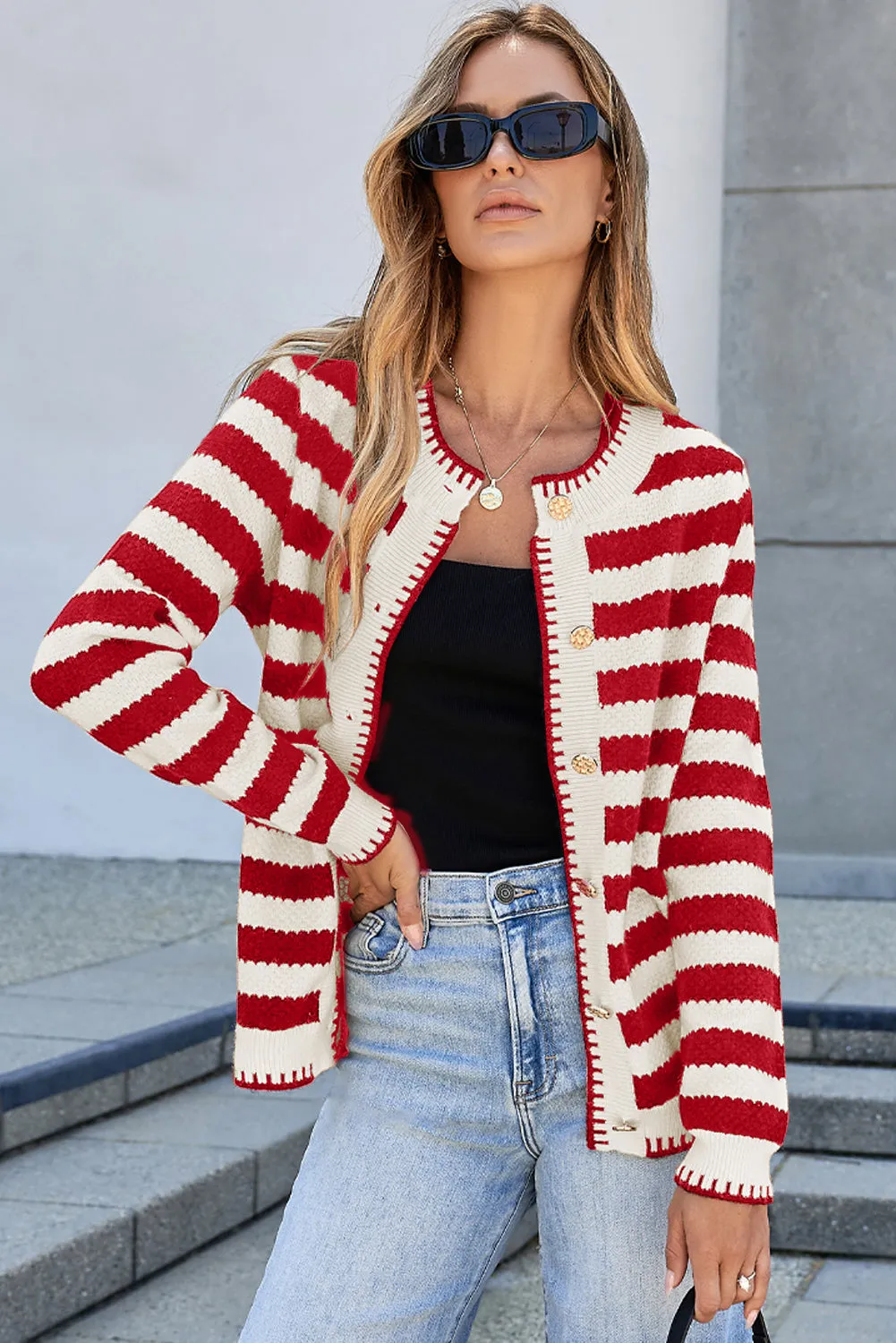 Threaded Pear Rylee Stripe Button Cardigan Sweater sold by Zulily product image thumbnail 3