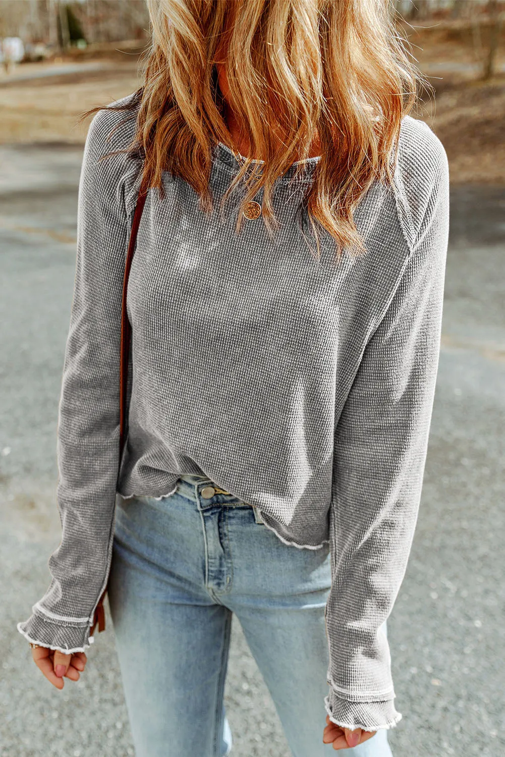 Threaded Pear Daisy Textured Round Neck Long Sleeve Top sold by Zulily