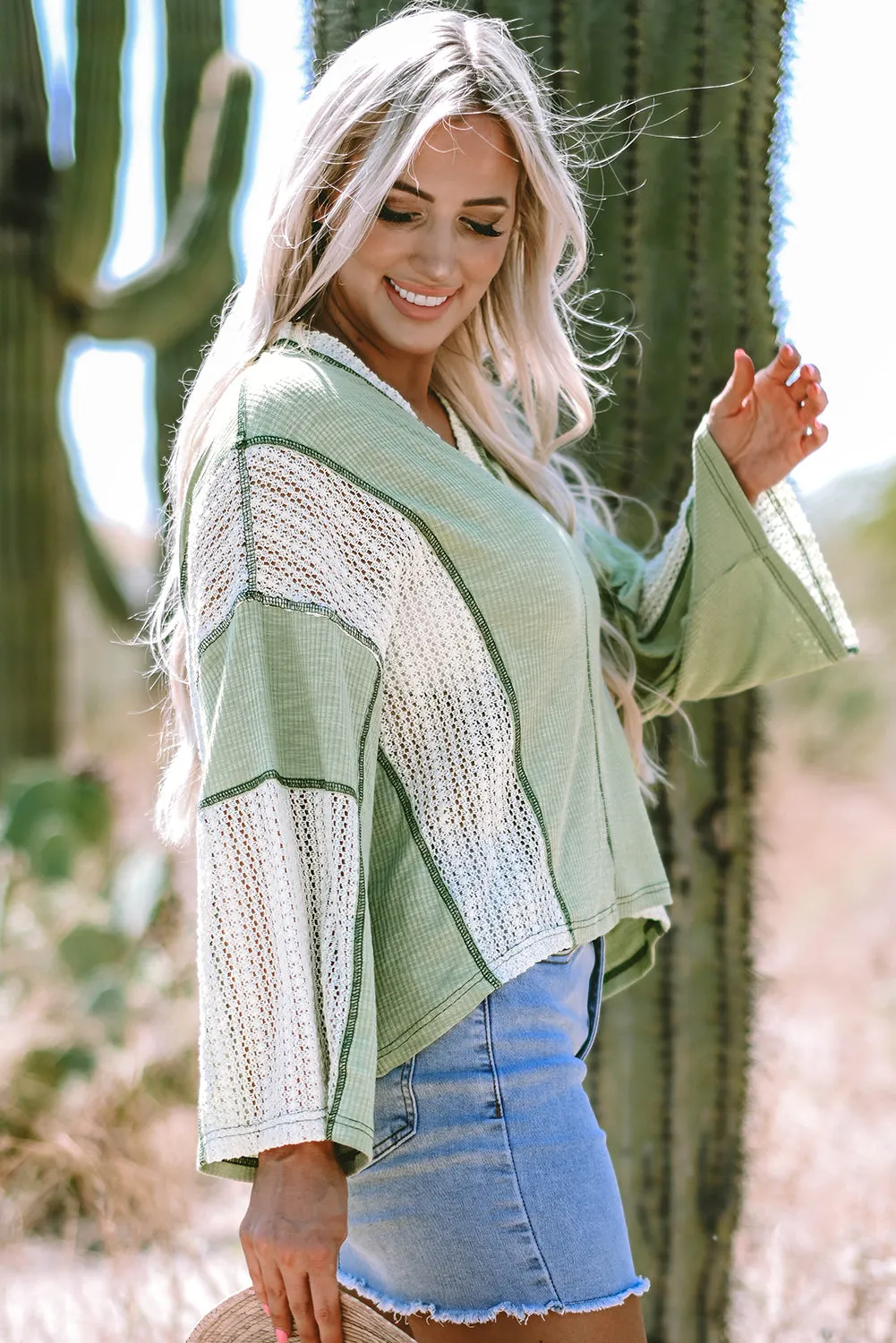 Threaded Pear Ruby Crochet Detail Exposed Seam High Low Loose Top sold by Zulily product image thumbnail 4