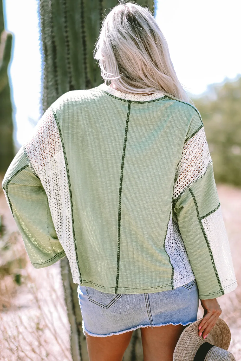 Threaded Pear Ruby Crochet Detail Exposed Seam High Low Loose Top sold by Zulily product image thumbnail 2