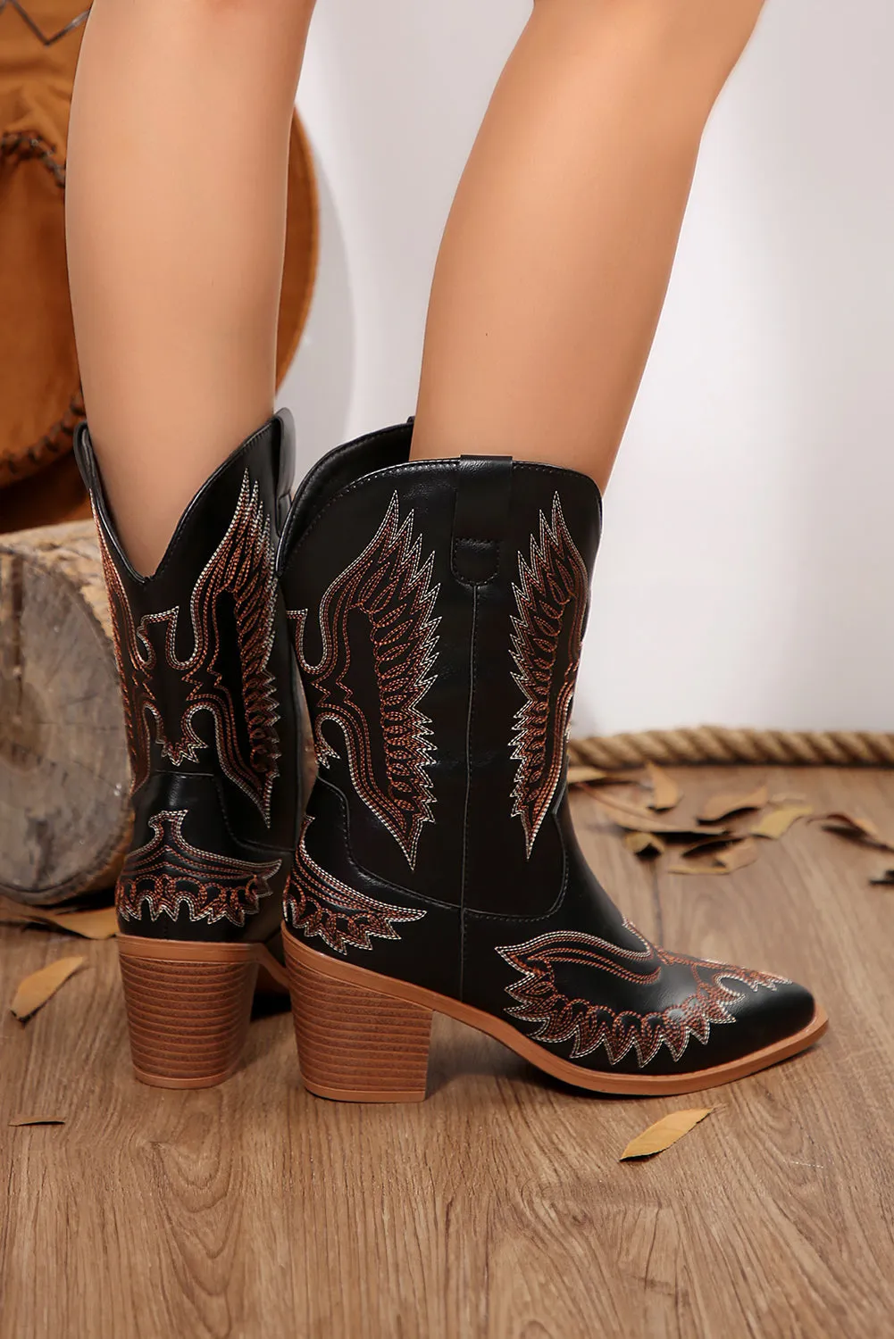 Threaded Pear Mackenzie Western Eagle Embroidered Faux Leather Boots sold by Zulily