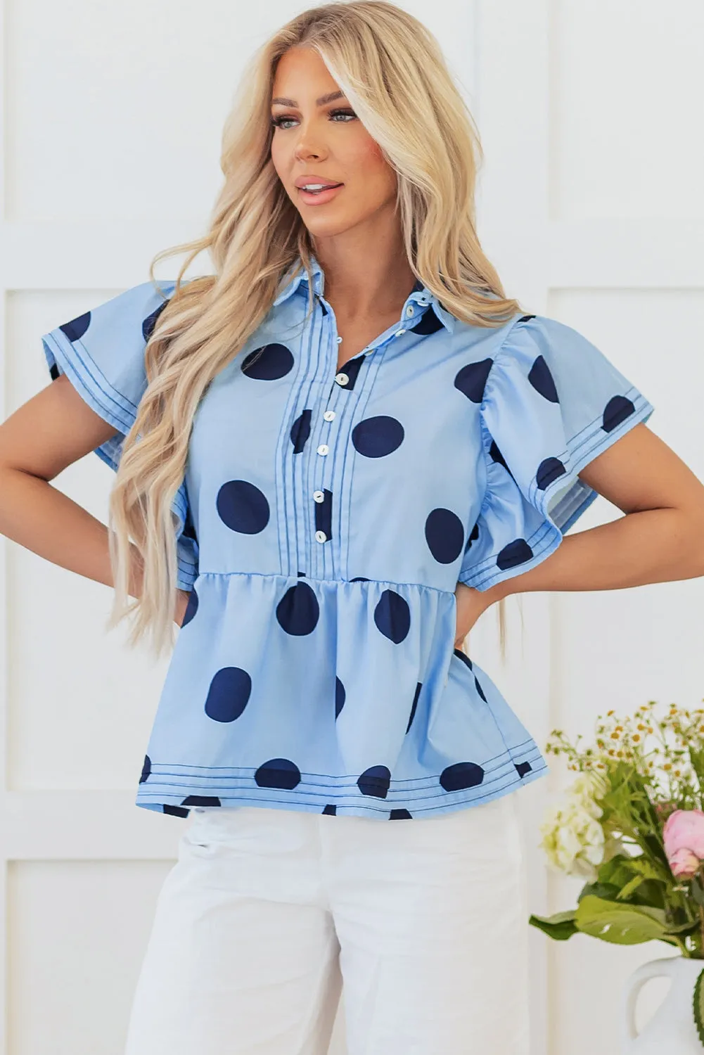 Journey Polka Dot Buttoned Blouse by Threaded Pear sold by Zulily product image thumbnail 4