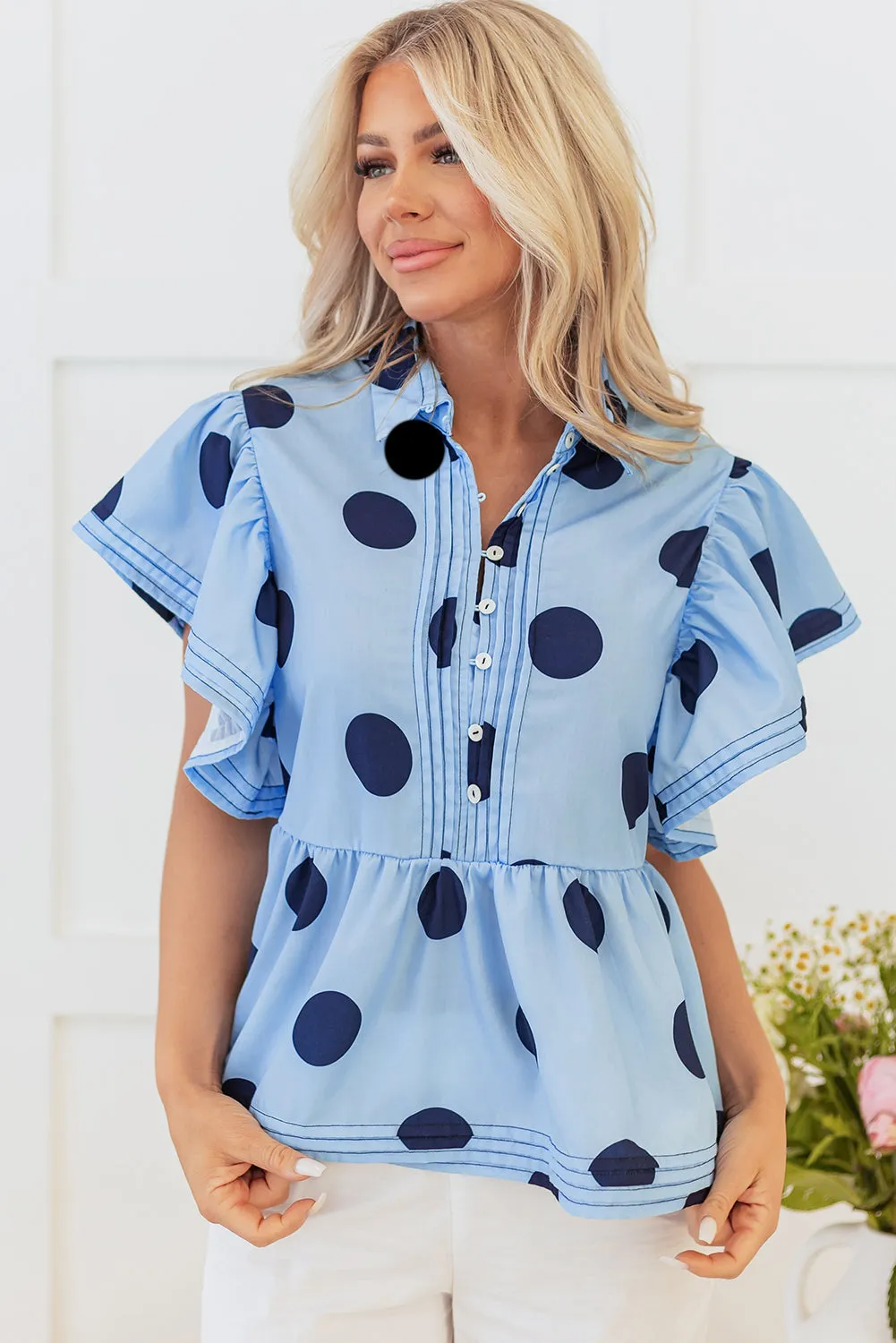 Journey Polka Dot Buttoned Blouse by Threaded Pear sold by Zulily product image thumbnail 5