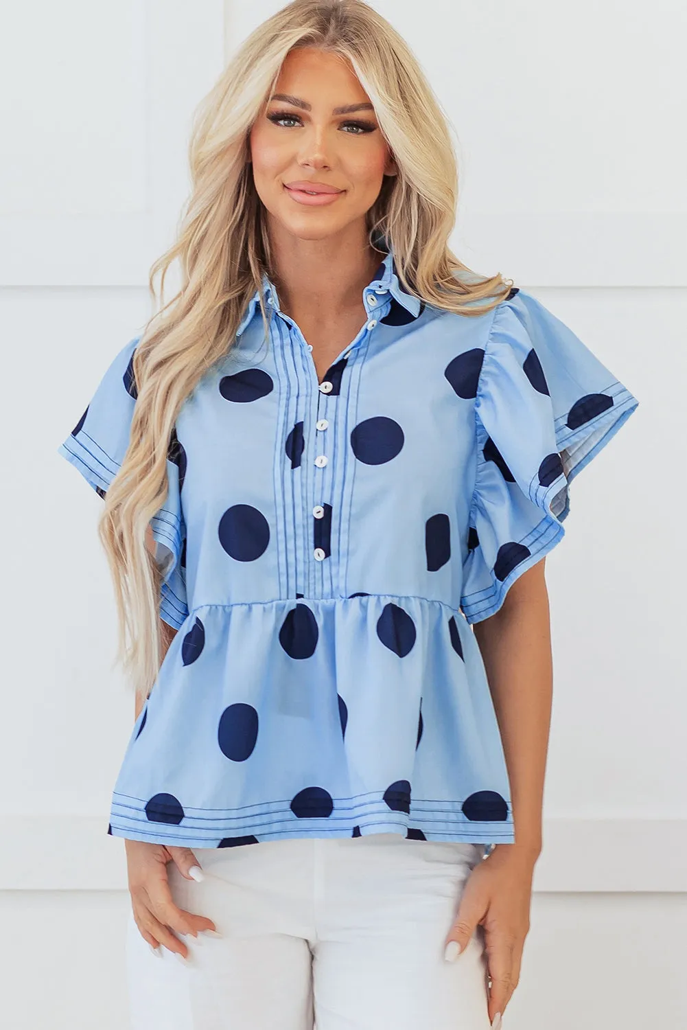 Journey Polka Dot Buttoned Blouse by Threaded Pear sold by Zulily