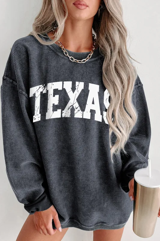 Texas Ribbed Knit Round Neck Pullover Sweatshirt made by Threaded Pear