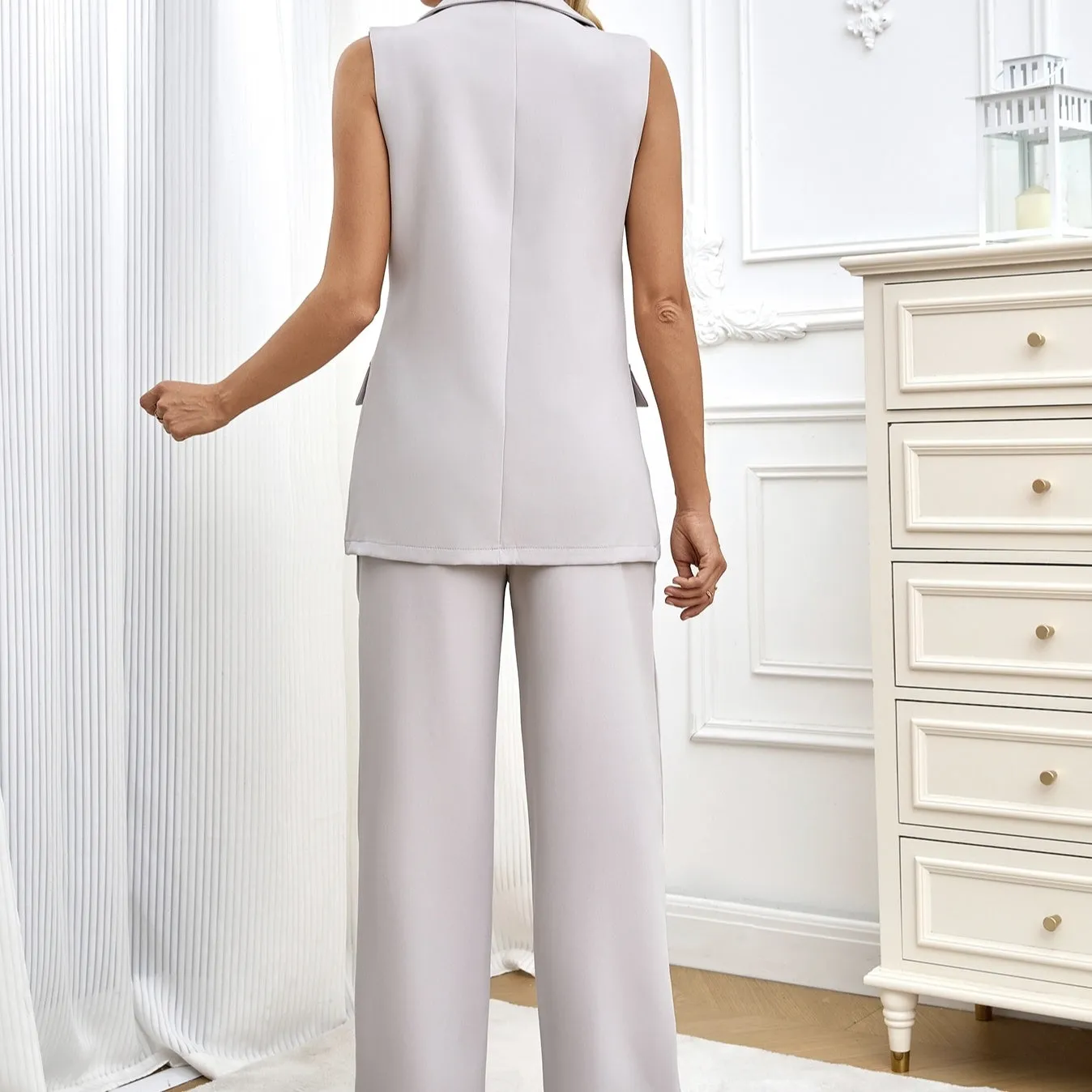 Women’s Sleeveless Wide Leg Pants Set – Solid Color, Elegant Two-Piece Outfit sold by Zulily product image thumbnail 2
