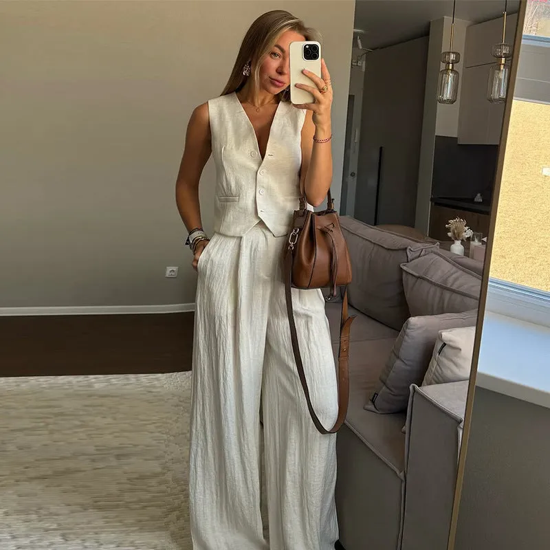 Women’s Vest Top & High Waist Wide Leg Pants Two Piece Set sold by Zulily product image thumbnail 2