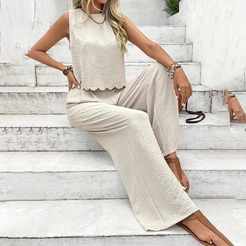 Elegant 2-Piece Matching Set, Sleeveless Crop Top And Wide Leg Pants Outfits sold by Zulily product image thumbnail 4