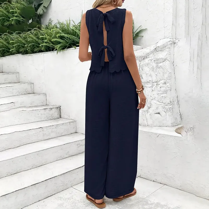 Elegant 2-Piece Matching Set, Sleeveless Crop Top And Wide Leg Pants Outfits sold by Zulily product image thumbnail 5