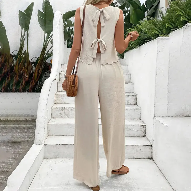 Elegant 2-Piece Matching Set, Sleeveless Crop Top And Wide Leg Pants Outfits sold by Zulily product image thumbnail 2
