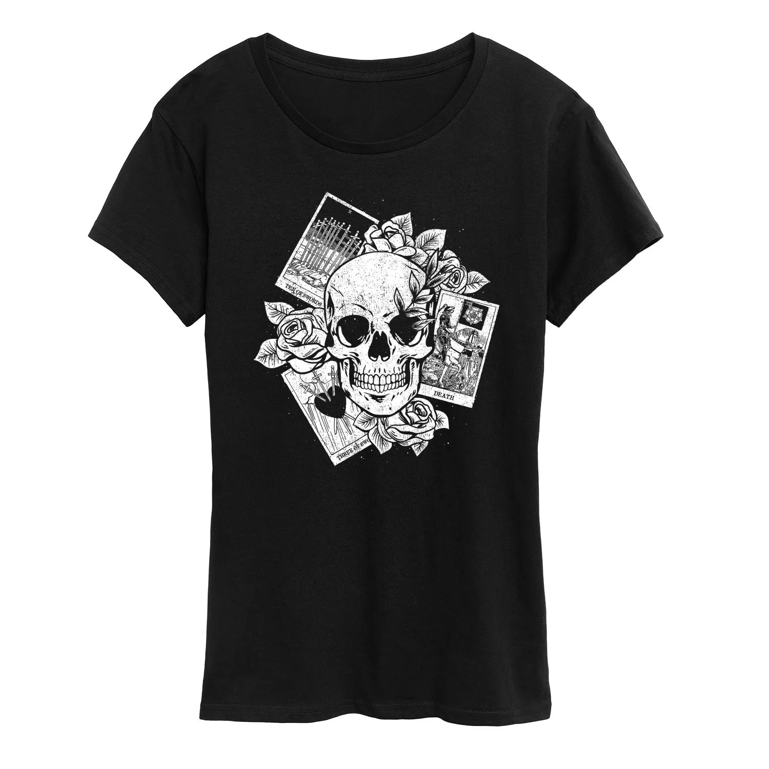 Instant Message - Skull and Tarot Cards - Women's Short Sleeve Graphic T-Shirt sold by Zulily
