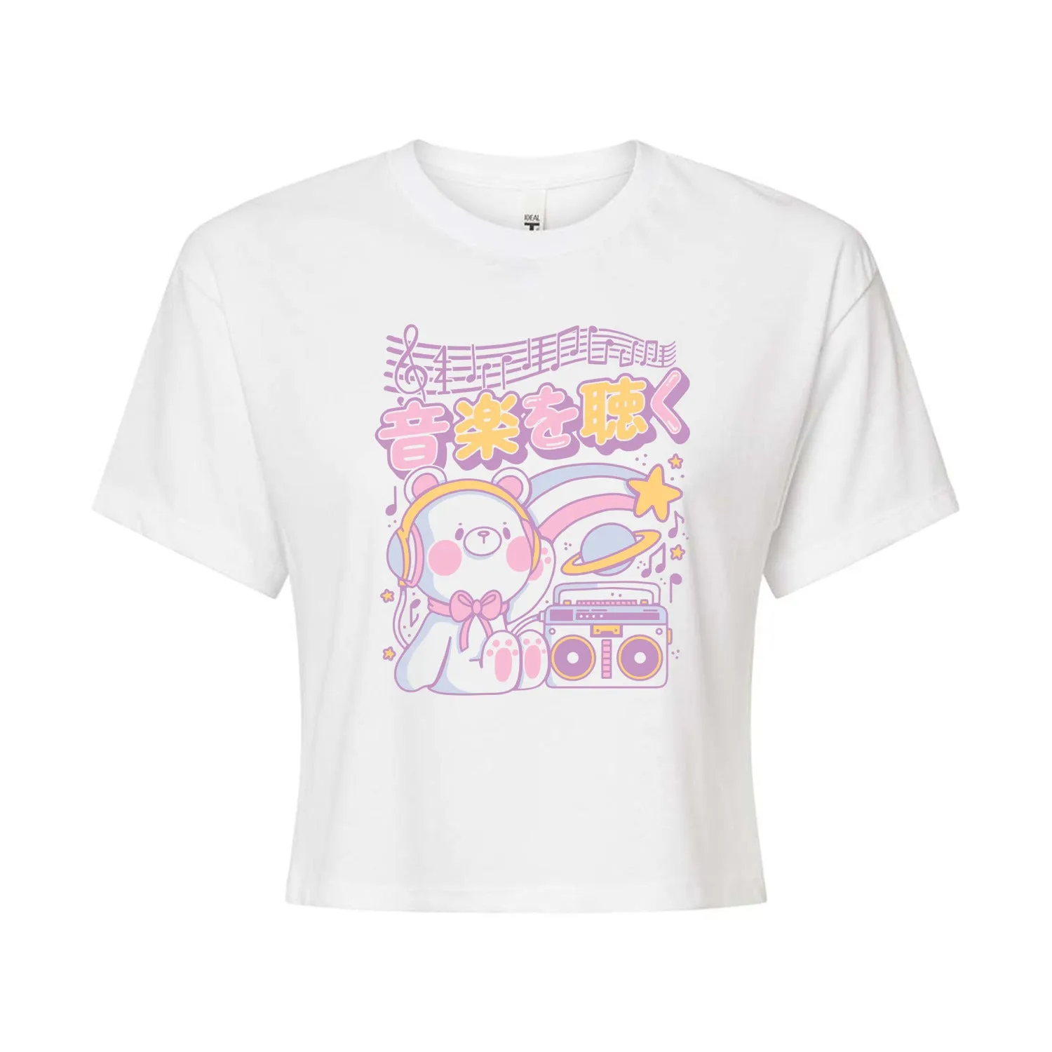 Instant Message - Kawaii Bear Music Women's Oversized - Junior's Cropped Graphic T-Shirt sold by Zulily