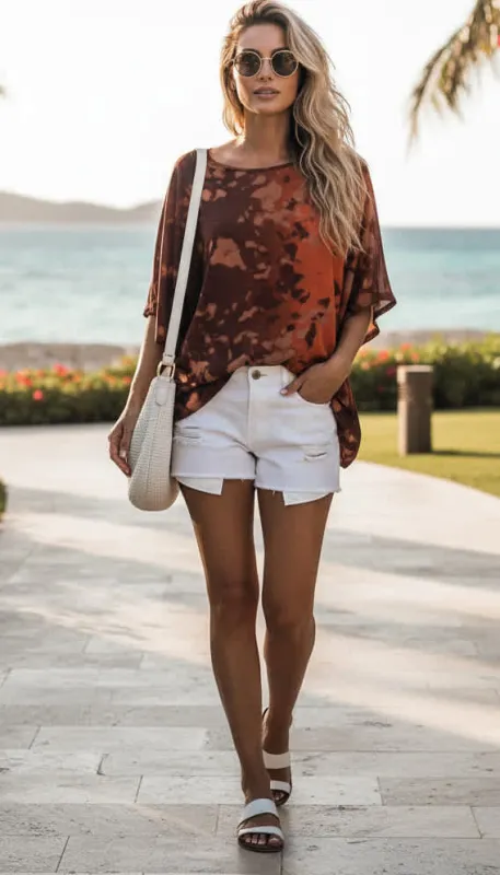 Lily by Firmiana Women’s Short Sleeve V-Neck Tunic Women’s Apparel Rust Brown Botanical Print made by Zulily