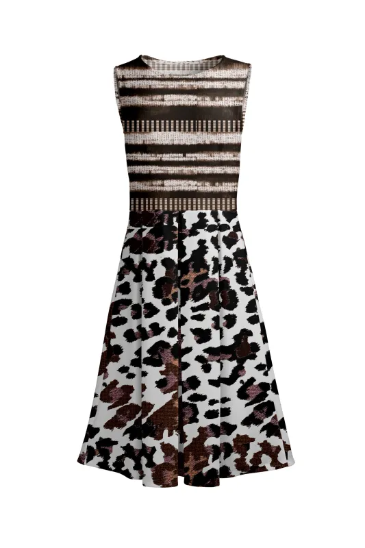 Lily by Firmiana Women’s Sleeveless Short Dress with Pleated Skirt Women’s Apparel Brown Black Animal Print made by Zulily