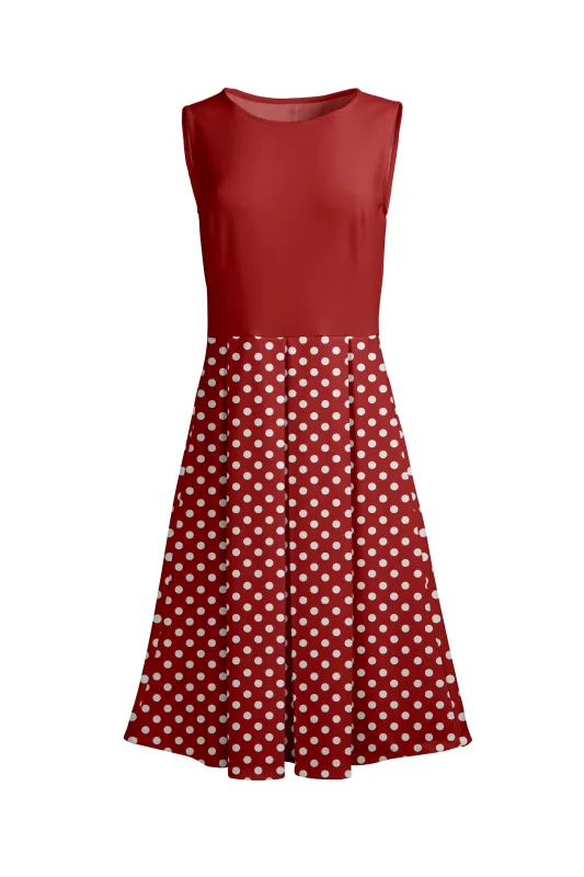 Lily by Firmiana Women’s Sleeveless Short Dress with Pleated Skirt Women’s Apparel Red White Polka Dot Print made by Zulily