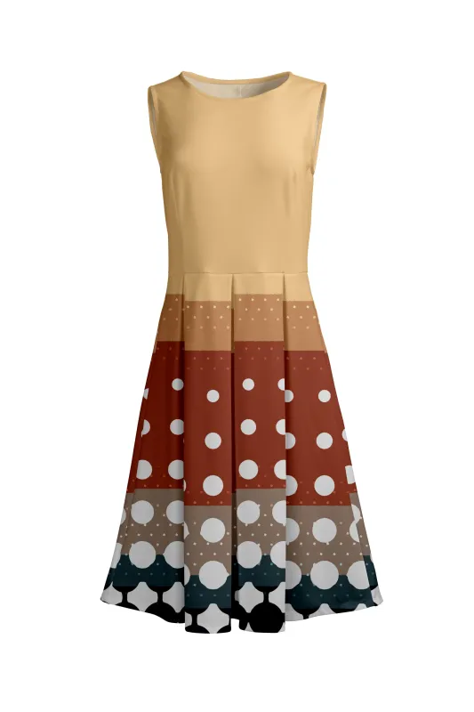 Lily by Firmiana Women’s Sleeveless Short Dress with Pleated Skirt Women’s Apparel Beige Rust Geometric Print made by Zulily