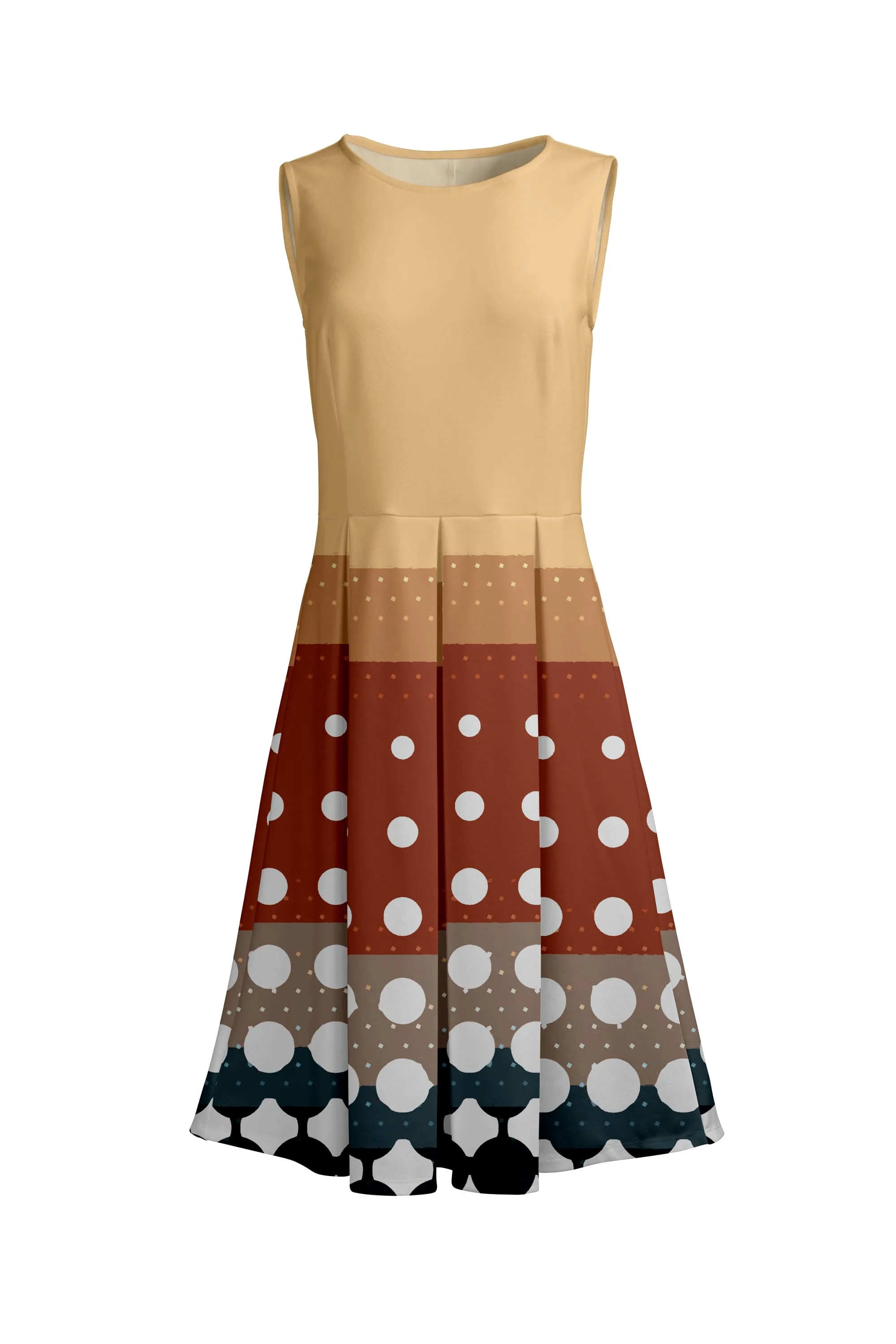 Lily by Firmiana Women’s Sleeveless Short Dress with Pleated Skirt Women’s Apparel Beige Rust Geometric Print sold by Zulily