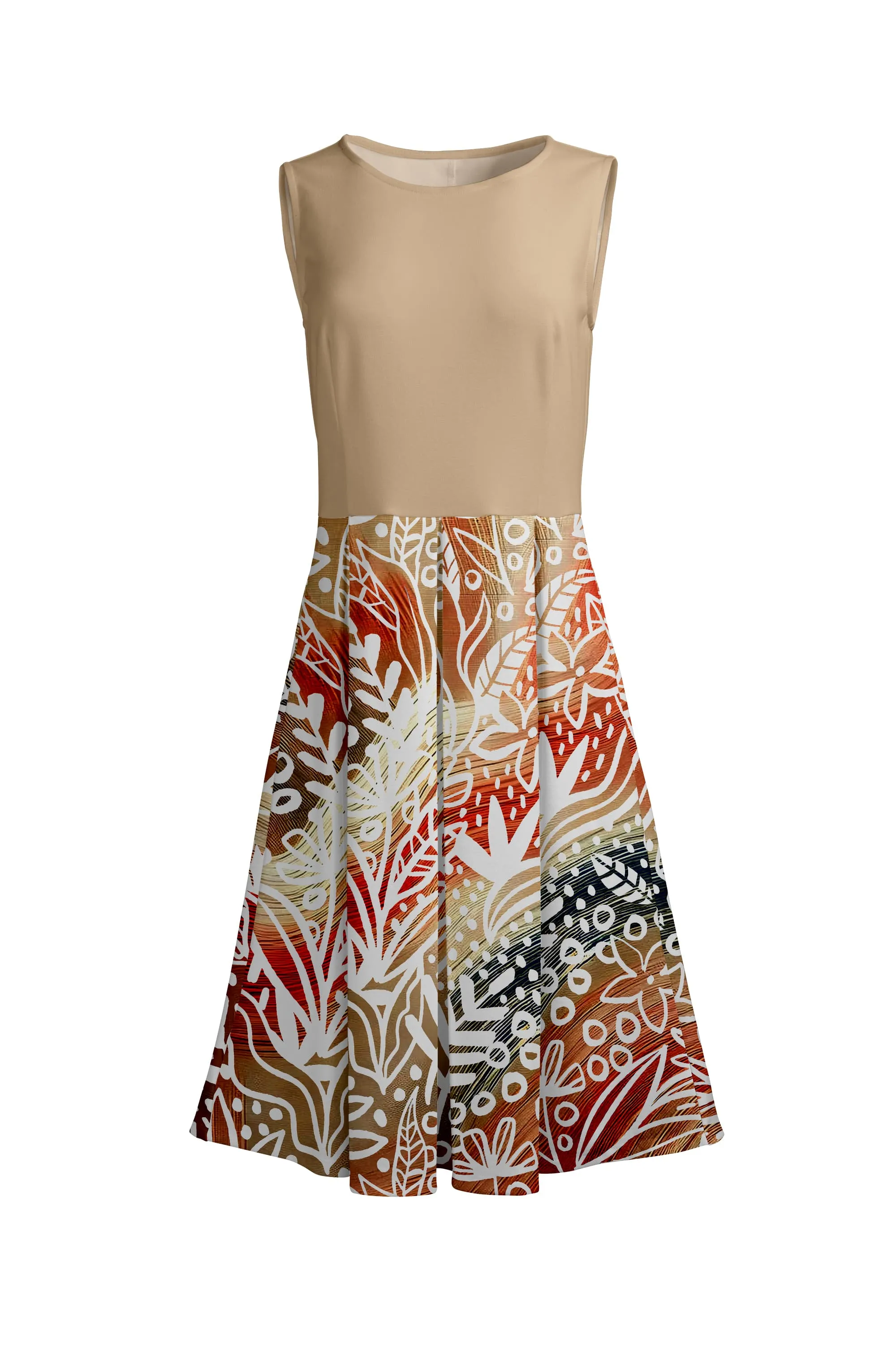 Lily by Firmiana Women’s Sleeveless Short Dress with Pleated Skirt Women’s Apparel Beige Brown Abstract Print sold by Zulily product image thumbnail 3