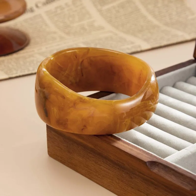 Yellow & Brown Resin Uneven Bangle made by Zulily