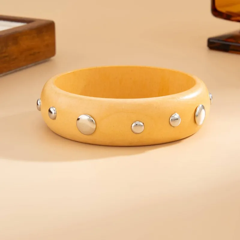 Yellow Wood & Silvertone Spot Station Bangle made by Zulily