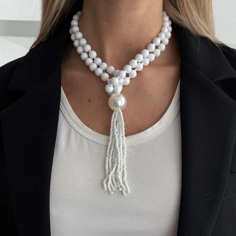 White Resin & Pearl Big Ball Tassel Necklace made by Zulily