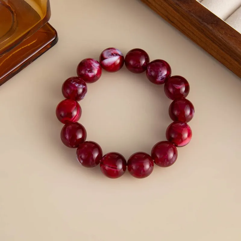 Wine Red Resin Beaded Stretch Bracelet made by Zulily