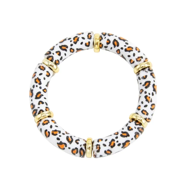 White Resin & Goldtone Sequin Cow Print Joint Stretch Bracelet made by Zulily