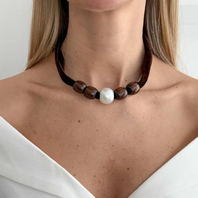 Wine Red Polyster & Wood Pearl Silvertone Ball Collar Necklace made by Zulily