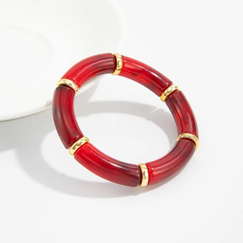 Wine Red Resin & Goldtone Sequin Joint Stretch Bracelet made by Zulily