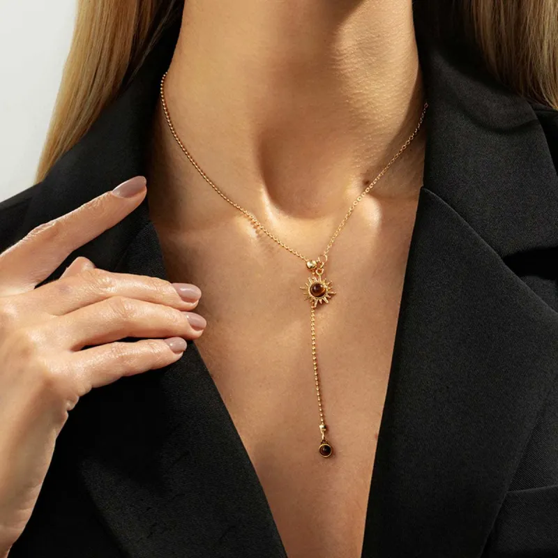 Tiger's Eye? & Goldtone Sun Lariat Necklace made by Zulily