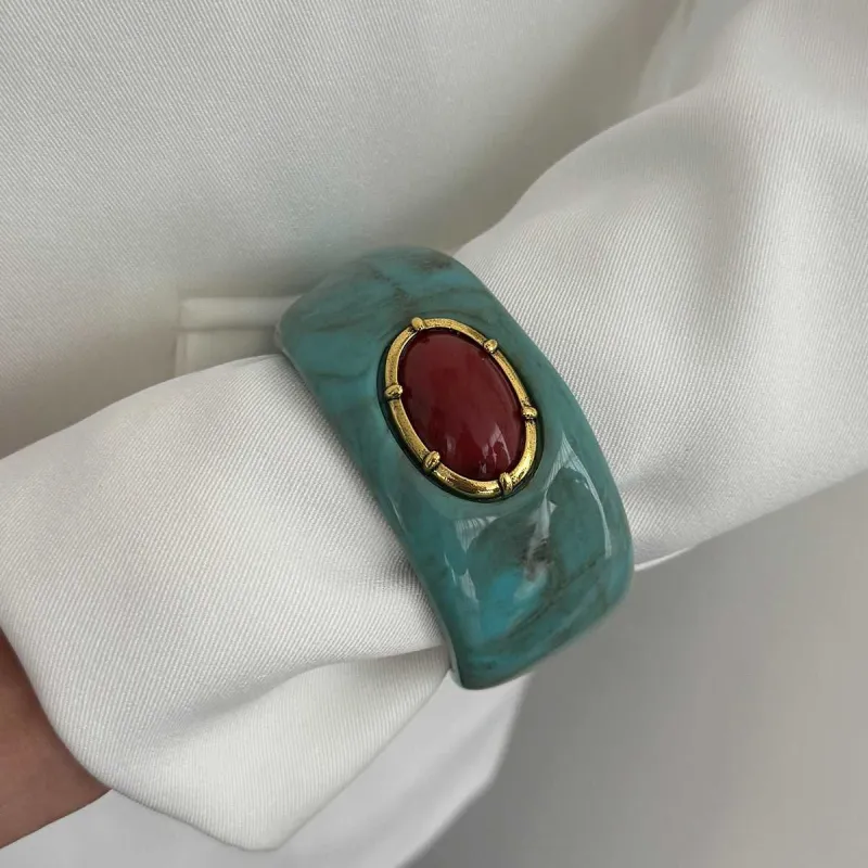 Teal Resin & Goldtone Oval Bangle Bracelet made by Zulily