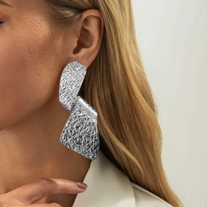 Silvertone Twisted Textured Statement Dangle Earrings made by Zulily