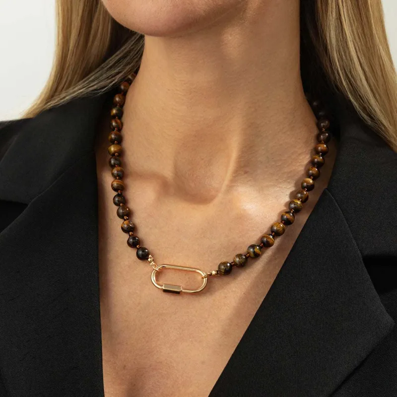 Tigereye? & Goldtone Open Oval Collar Necklace made by Zulily