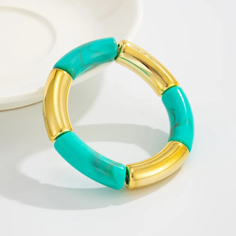Teal Resin & Goldtone Joint Stretch Bracelet made by Zulily