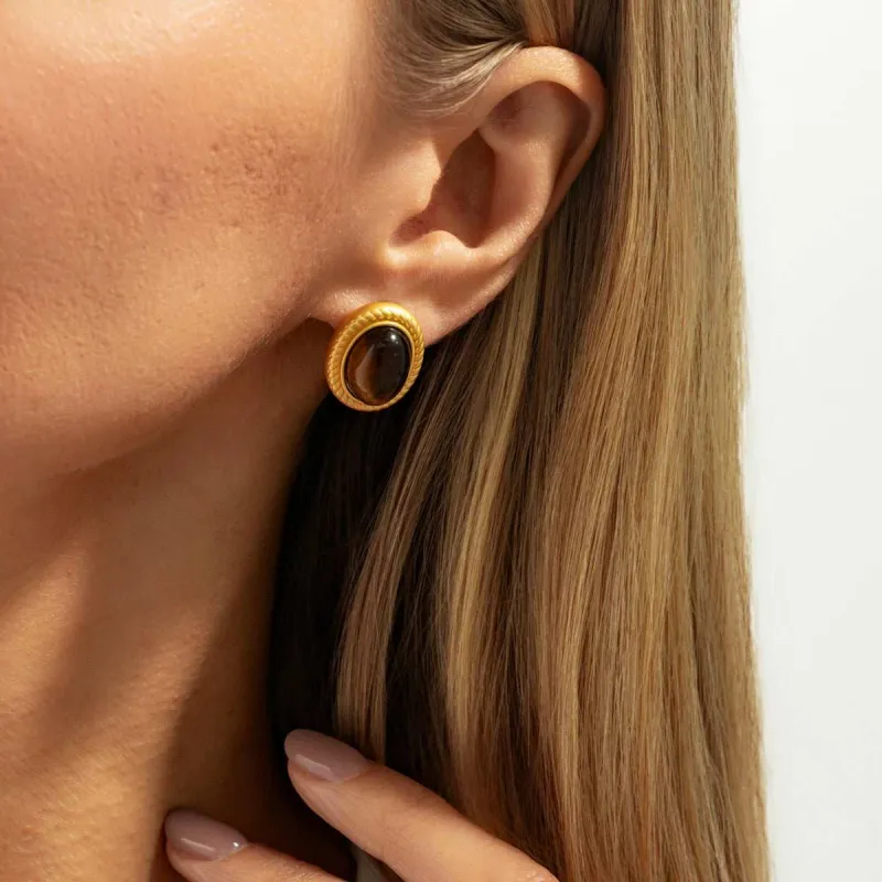 Tiger's Eye? & Goldtone Oval Stud Earrings made by Zulily