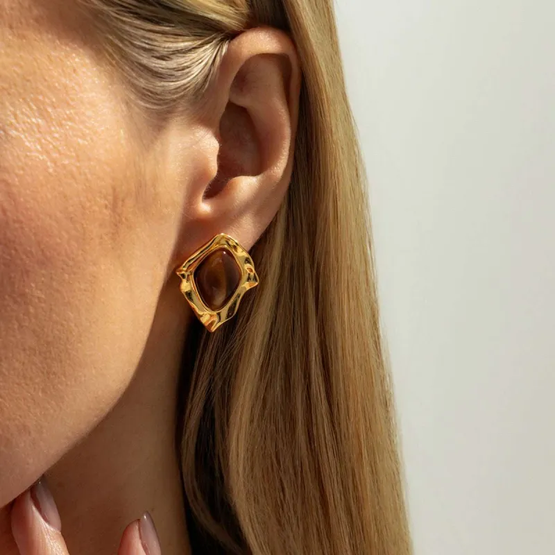 Tiger's Eye? & Goldtone Irregular Rhombus Stud Earrings made by Zulily