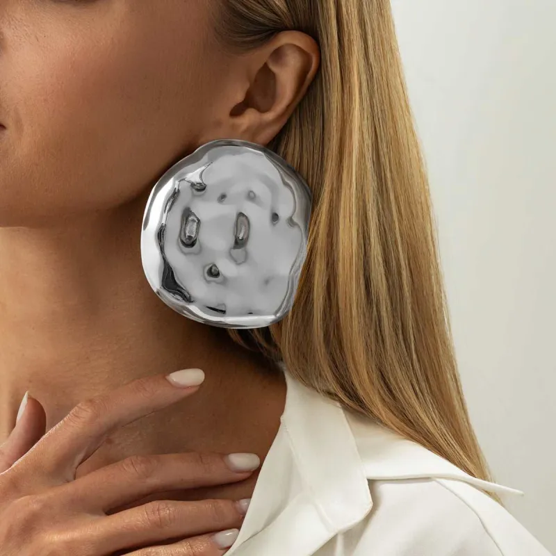 Silvertone Hammered Round Statement Earrings made by Zulily