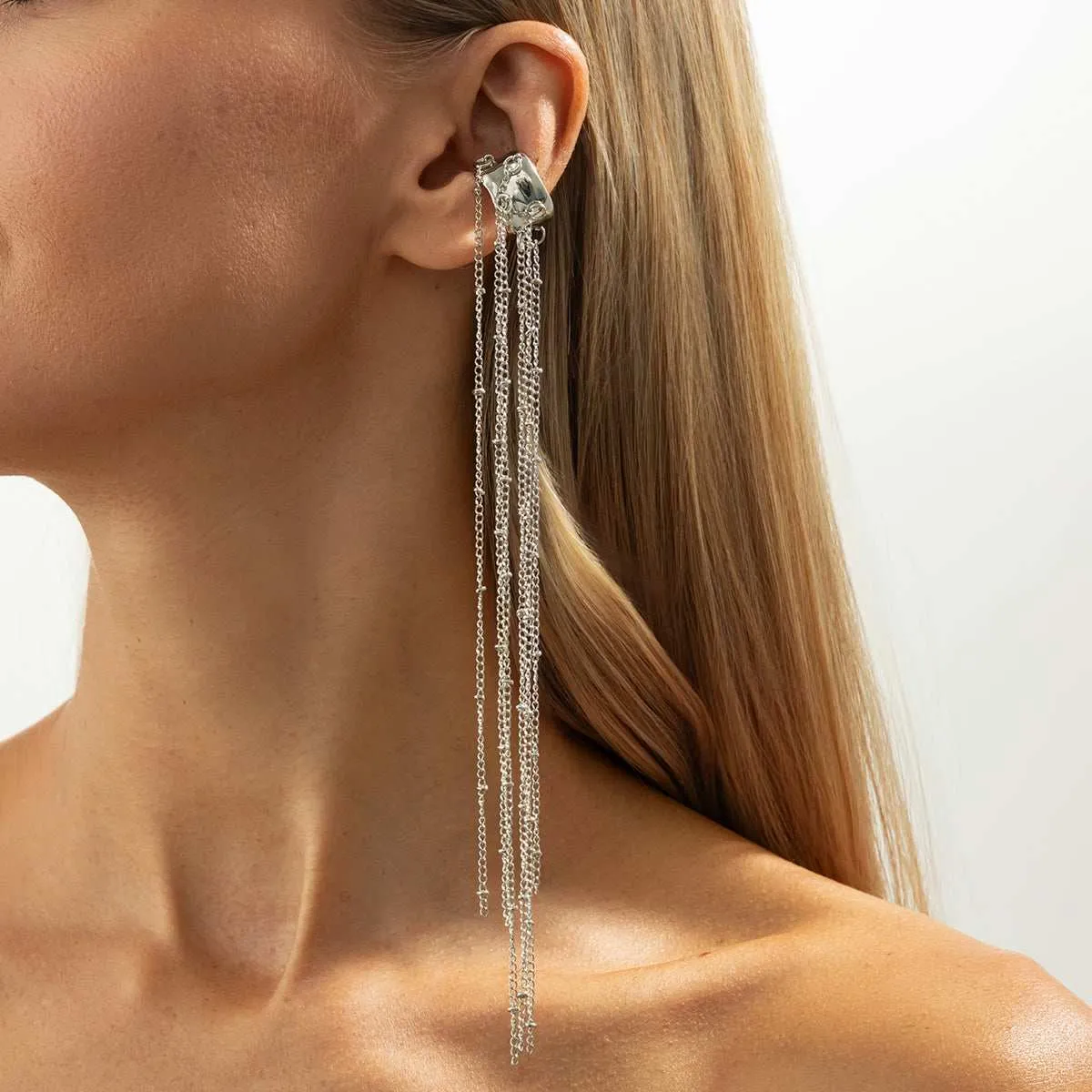 Silvertone Beaded Chain Long Tassel Ear Cuff sold by Zulily