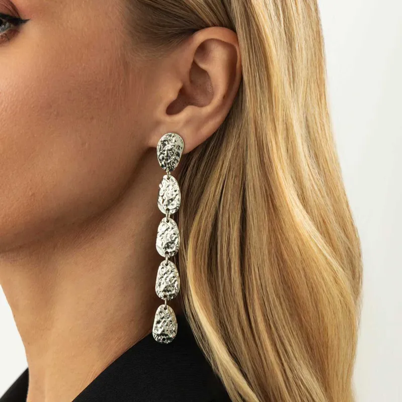 Silvertone Tiered Hammered Charm Dangle Earrings made by Zulily