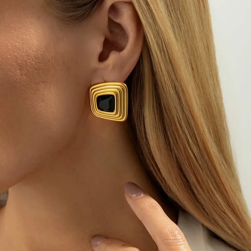 Resin & Goldtone Layered Trapezium Stud Earrings made by Zulily