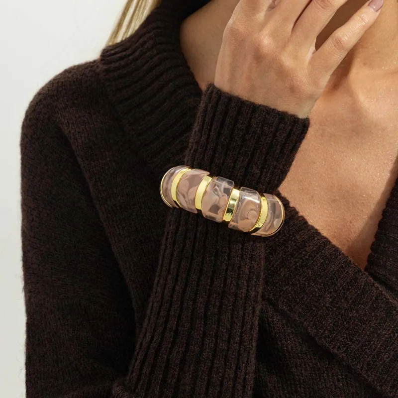 Pink Resin & Goldtone Oval Station Stretch Bracelet made by Zulily